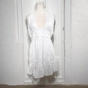 Aerie White Halter Dress with Floral Embroidery eyelet coastal cowgirl boho XL